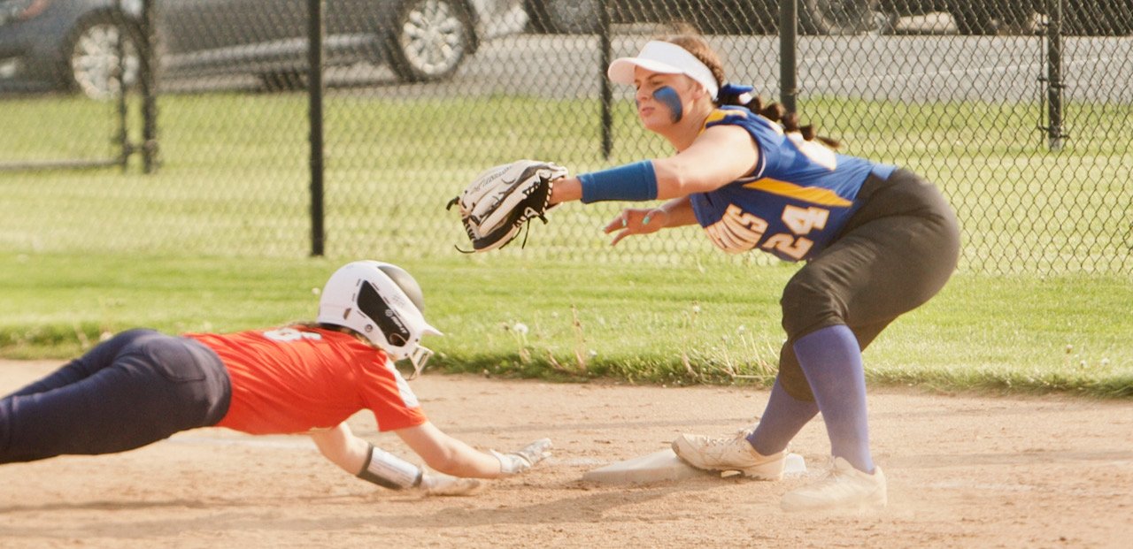 Brooklyn Mills makes a play at first for the Athenians.